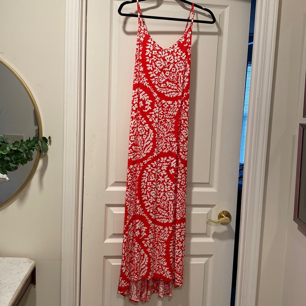 NWOT GAP S Mandarin/White Floral  V-Neck Long Dress